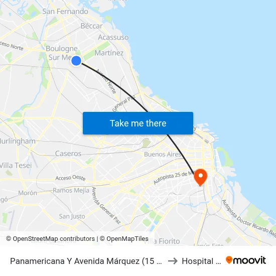Panamericana Y Avenida Márquez (15 - 60 - 203 - 365 - 430 - 707) to Hospital Moyano map