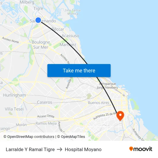 Larralde Y Ramal Tigre to Hospital Moyano map