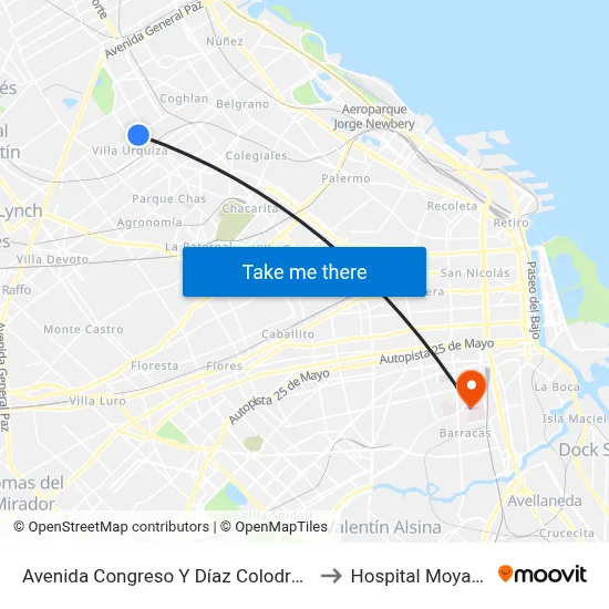 Avenida Congreso Y Díaz Colodrero to Hospital Moyano map