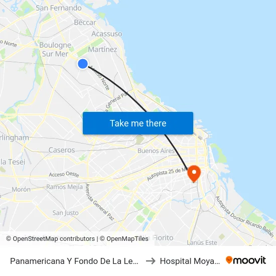 Panamericana Y Fondo De La Legua to Hospital Moyano map