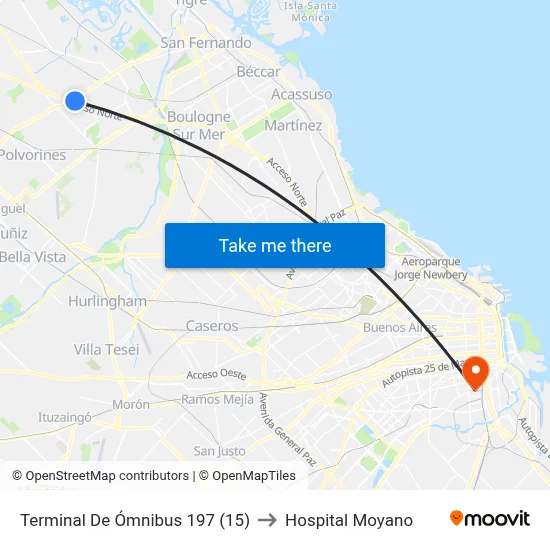 Terminal De Ómnibus 197 (15) to Hospital Moyano map