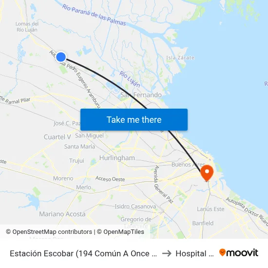 Estación Escobar (194 Común A Once - Pza. Italia - Semirápido) to Hospital Moyano map