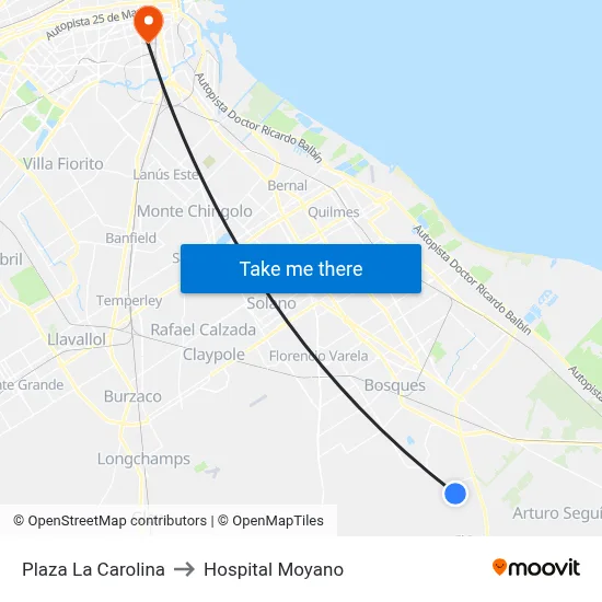 Plaza La Carolina to Hospital Moyano map
