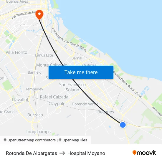 Rotonda De Alpargatas to Hospital Moyano map