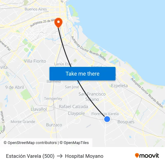 Estación Varela (500) to Hospital Moyano map