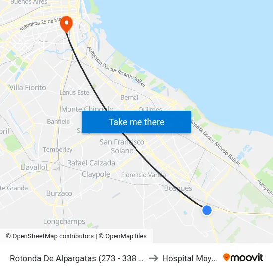 Rotonda De Alpargatas (273 - 338 - 414) to Hospital Moyano map