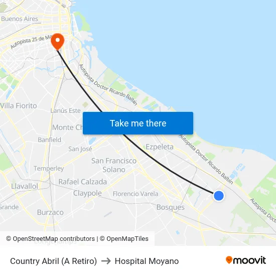 Country Abril (A Retiro) to Hospital Moyano map