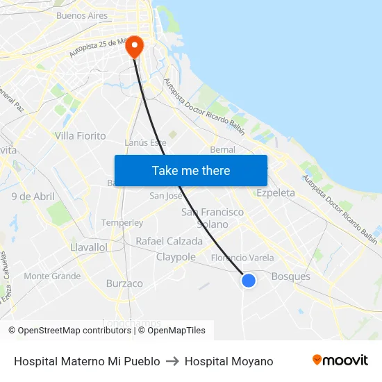 Hospital Materno Mi Pueblo to Hospital Moyano map
