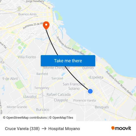 Cruce Varela (338) to Hospital Moyano map