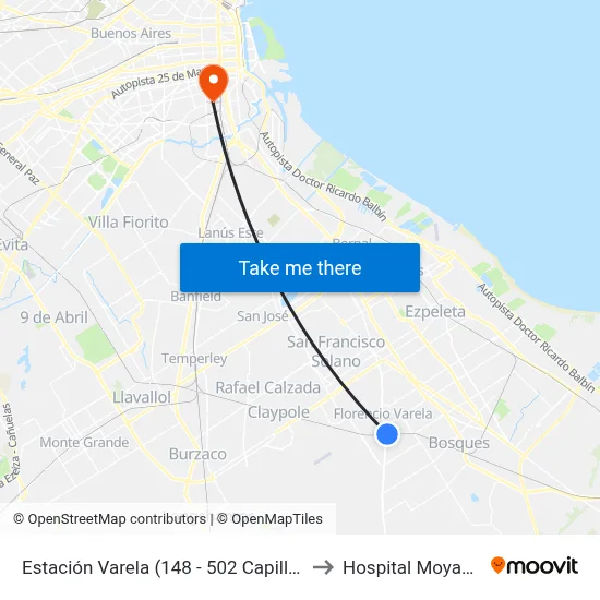 Estación Varela (148 - 502 Capilla) to Hospital Moyano map