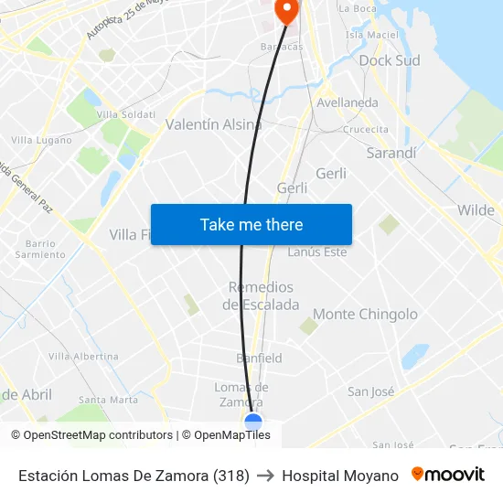 Estación Lomas De Zamora (318) to Hospital Moyano map