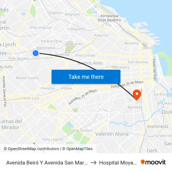 Avenida Beiró Y Avenida San Martín to Hospital Moyano map