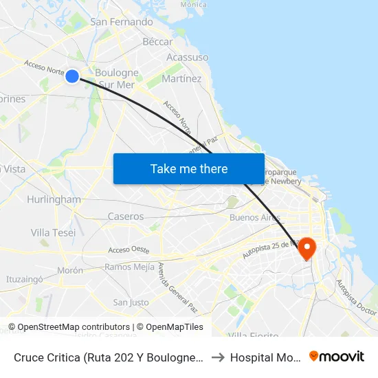 Cruce Critica (Ruta 202 Y Boulogne Sur Mer) to Hospital Moyano map