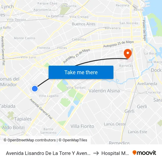 Avenida Lisandro De La Torre Y Avenida Eva Perón to Hospital Moyano map