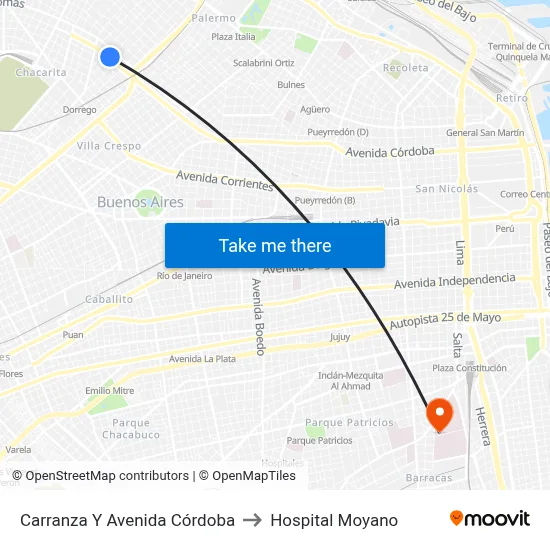 Carranza Y Avenida Córdoba to Hospital Moyano map
