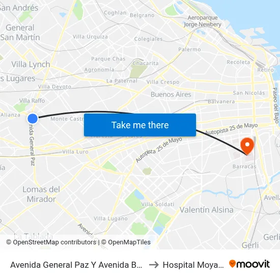 Avenida General Paz Y Avenida Beiró to Hospital Moyano map