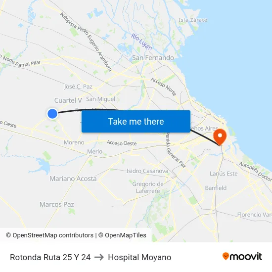 Rotonda Ruta 25 Y 24 to Hospital Moyano map