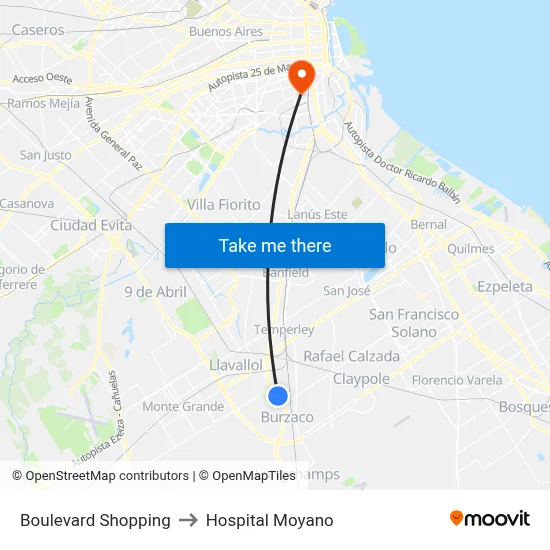 Boulevard Shopping to Hospital Moyano map