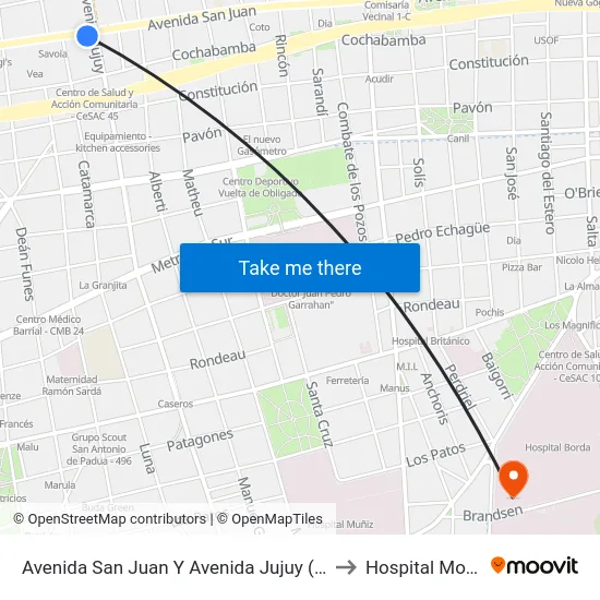 Avenida San Juan Y Avenida Jujuy (53 - 126) to Hospital Moyano map