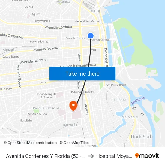 Avenida Corrientes Y Florida (50 - 99) to Hospital Moyano map