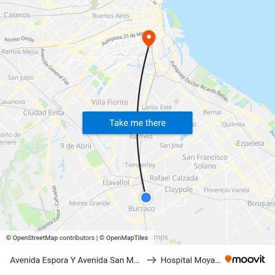 Avenida Espora Y Avenida San Martín to Hospital Moyano map