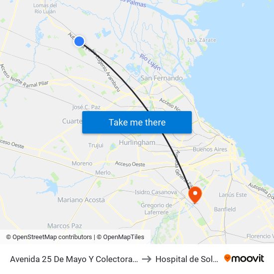 Avenida 25 De Mayo Y Colectora Este to Hospital de Solano map