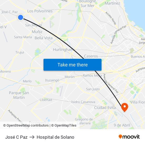 José C Paz to Hospital de Solano map