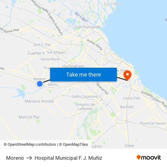 Moreno to Hospital Municipal F. J. Muñiz map