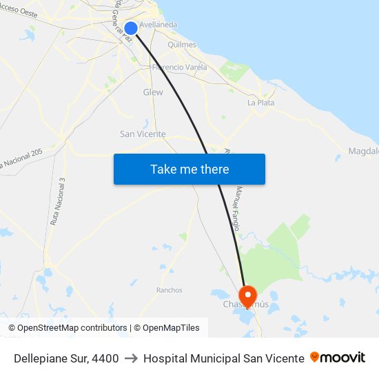 Dellepiane Sur, 4400 to Hospital Municipal San Vicente map