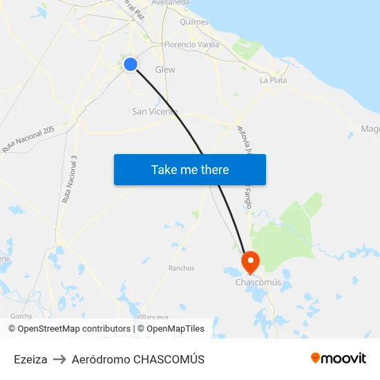 Ezeiza to Aeródromo CHASCOMÚS map