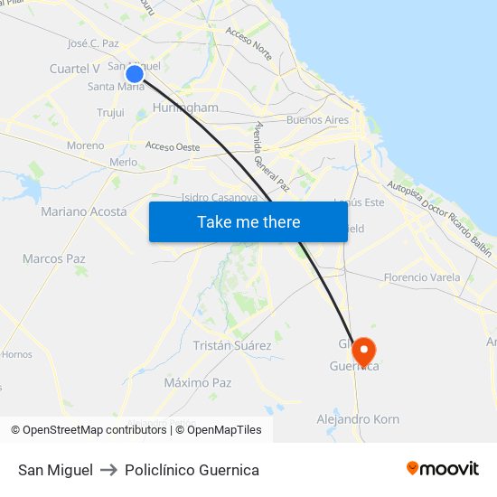 San Miguel to Policlínico Guernica map