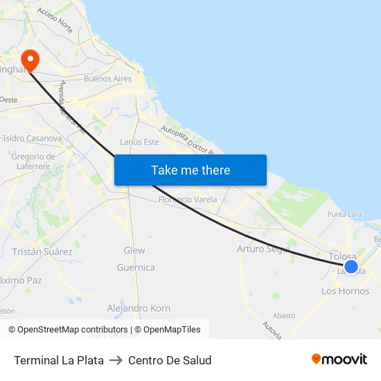 Terminal La Plata to Centro De Salud map