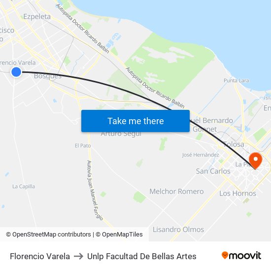 Florencio Varela to Unlp Facultad De Bellas Artes map