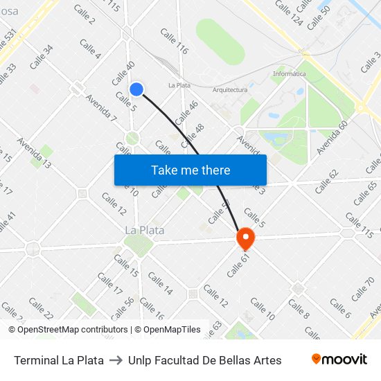 Terminal La Plata to Unlp Facultad De Bellas Artes map