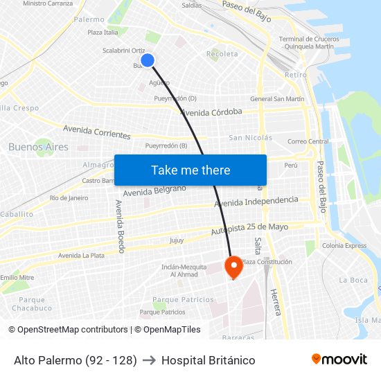 Alto Palermo (92 - 128) to Hospital Británico map