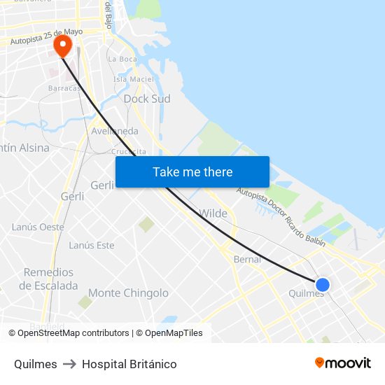 Quilmes to Hospital Británico map