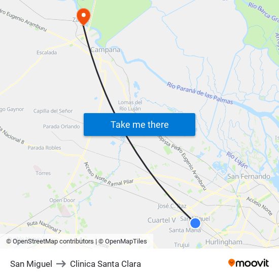 San Miguel to Clinica Santa Clara map