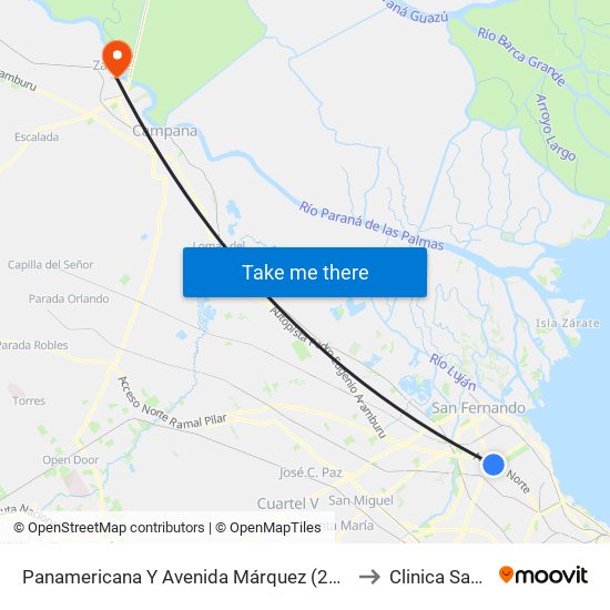 Panamericana Y Avenida Márquez (21 - 60 - 130 - 203 - 371) to Clinica Santa Clara map