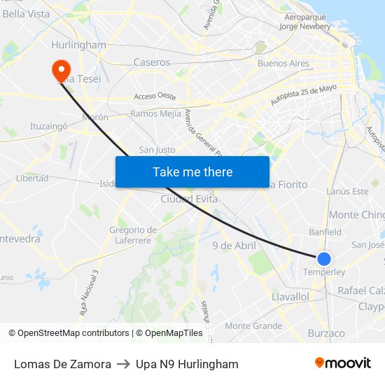 Lomas De Zamora to Upa N9 Hurlingham map