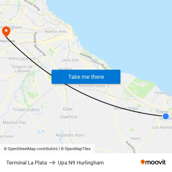Terminal La Plata to Upa N9 Hurlingham map