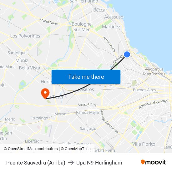 Puente Saavedra (Arriba) to Upa N9 Hurlingham map