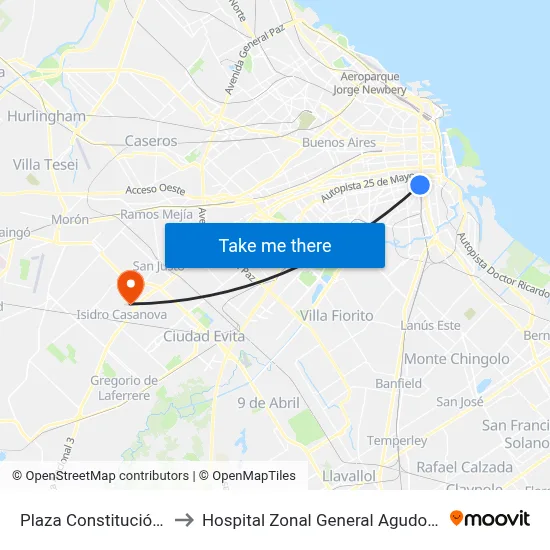 Plaza Constitución (129 - 197) to Hospital Zonal General Agudos Doctor Paroissien map
