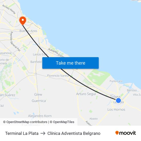 Terminal La Plata to Clínica Adventista Belgrano map