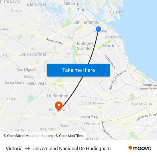 Victoria to Universidad Nacional De Hurlingham map