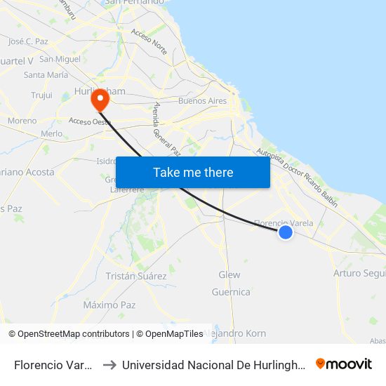 Florencio Varela to Universidad Nacional De Hurlingham map
