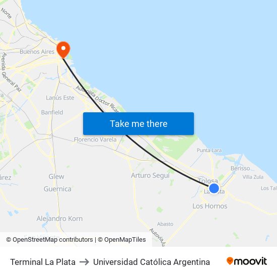 Terminal La Plata to Universidad Católica Argentina map