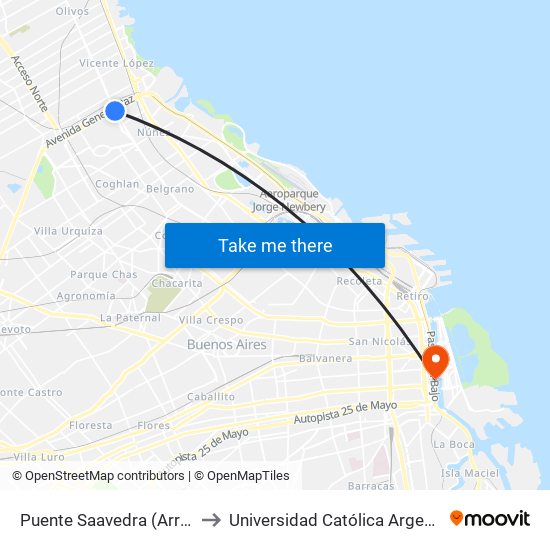 Puente Saavedra (Arriba) to Universidad Católica Argentina map