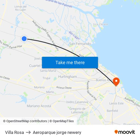 Villa Rosa to Aeroparque jorge newery map