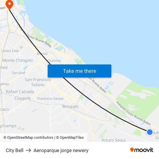 City Bell to Aeroparque jorge newery map