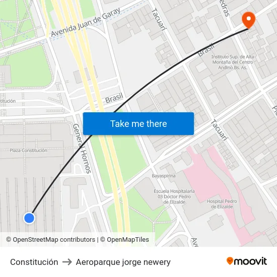 Constitución to Aeroparque jorge newery map